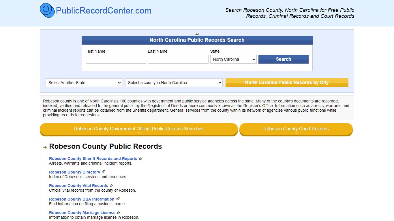 Robeson County North Carolina Free Public Records - Court ...